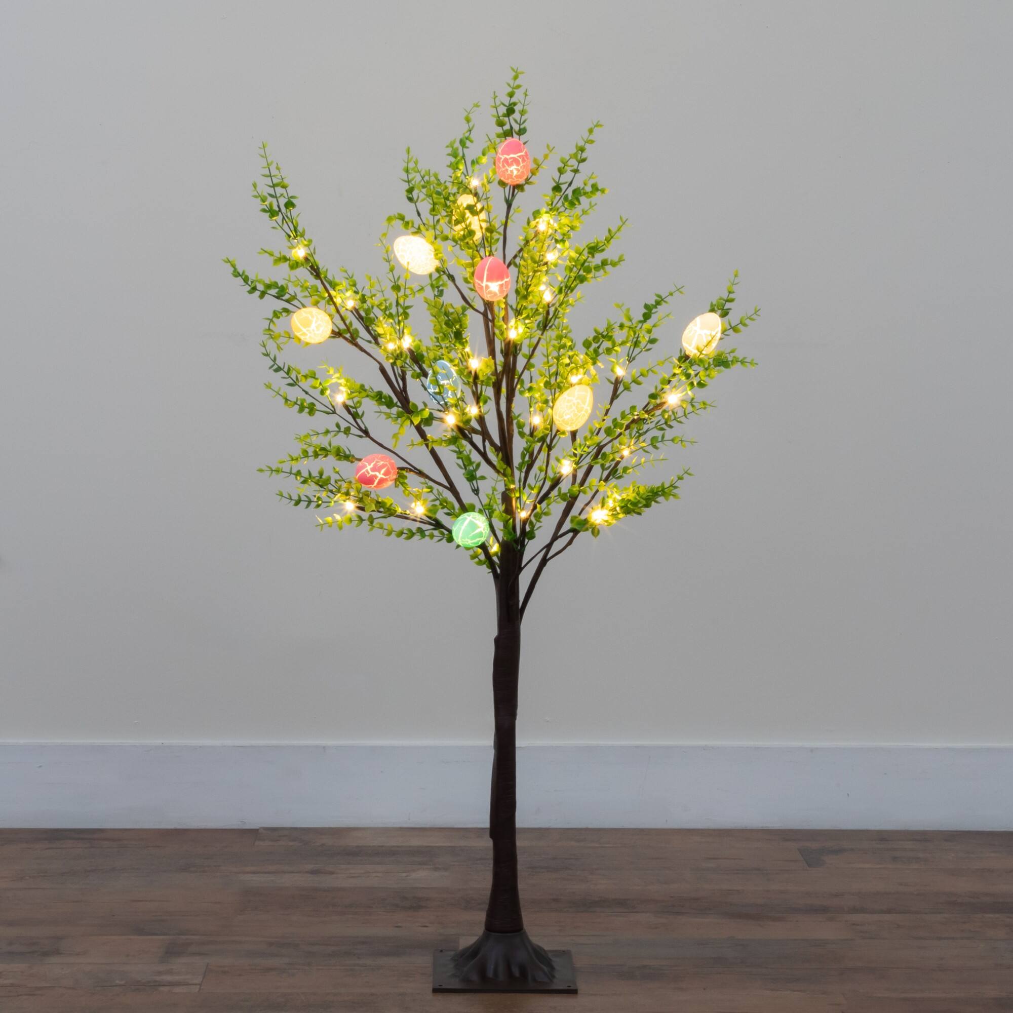 3ft. Pre-Lit Artificial Easter Egg Twig Tree with Greens and 40 Warm White LED Lights
